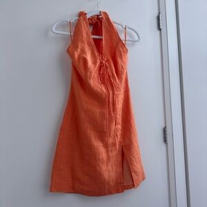 Acier Orange Linen Halter Mini Dress